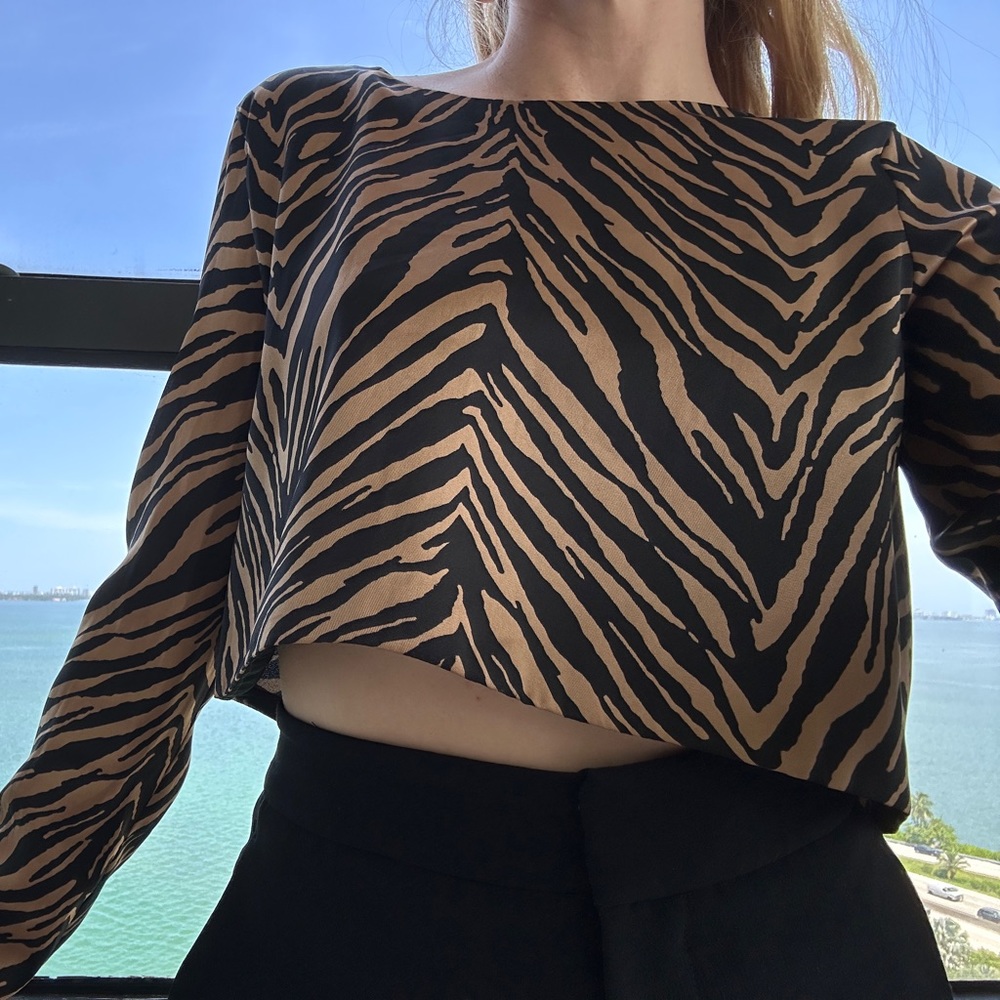 Zara Tiger Print Long Sleeve Top with Gold Chain